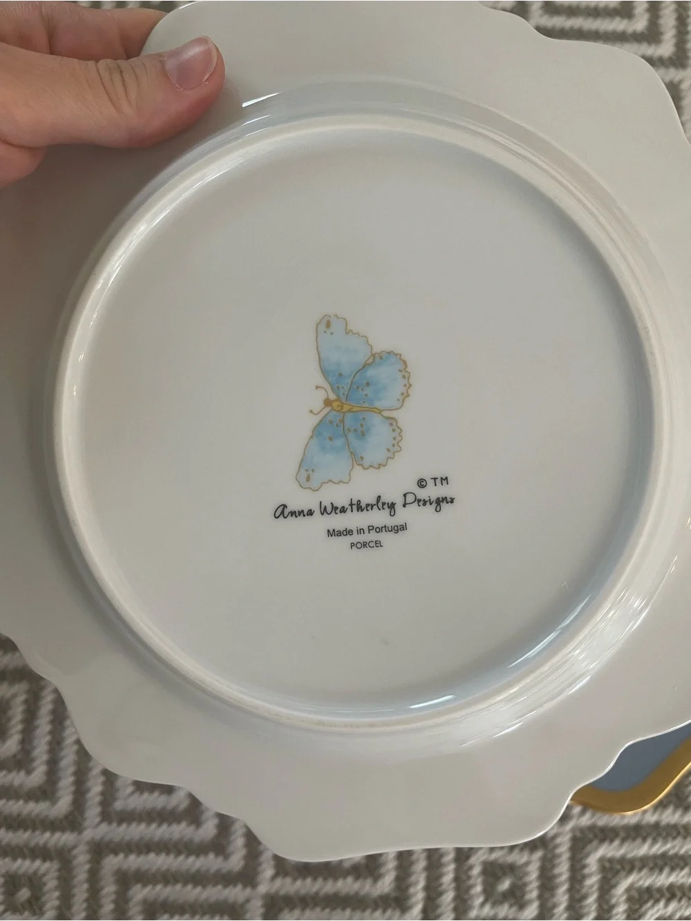 Anna Weatherley Blue and Gold Scalloped Dinner Plates - Pair